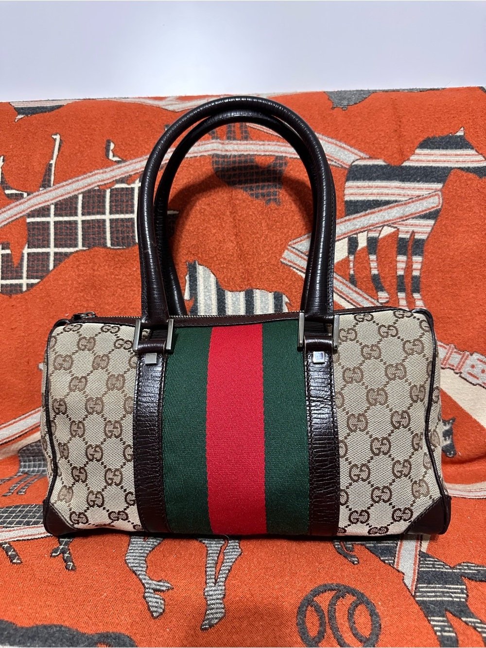 Gucci ❤️🌟 Brown GG Canvas Tote with Green & Red Stripe ⭐️